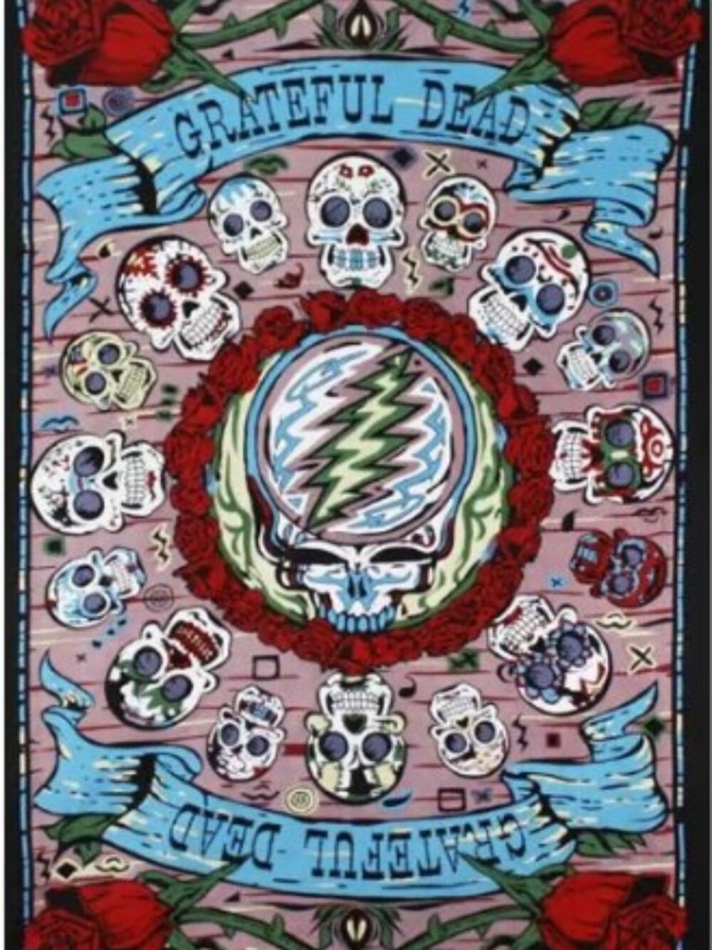 Grateful Dead 3D Mexicali Skulls Tapestry ~ Corner Loops ~ 30" x 45" ~Brand New!